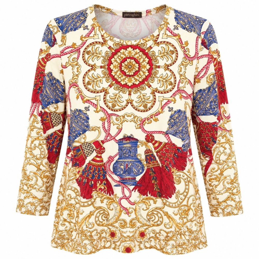 J. McLaughlin Old Money Baroque Print Top Women Large Royalcore Mob Wife Preppy